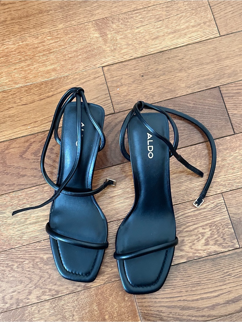 ALDO Black Strappy Square-Toe Lace-Up Kitten Heels